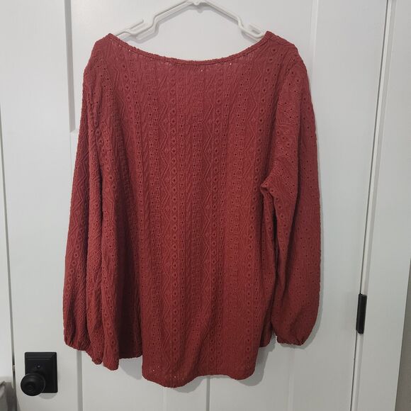 Woman's Blouse 14/16 Lantern Sleeves Rust Fall Flowy Plus Size - Picture 6 of 10